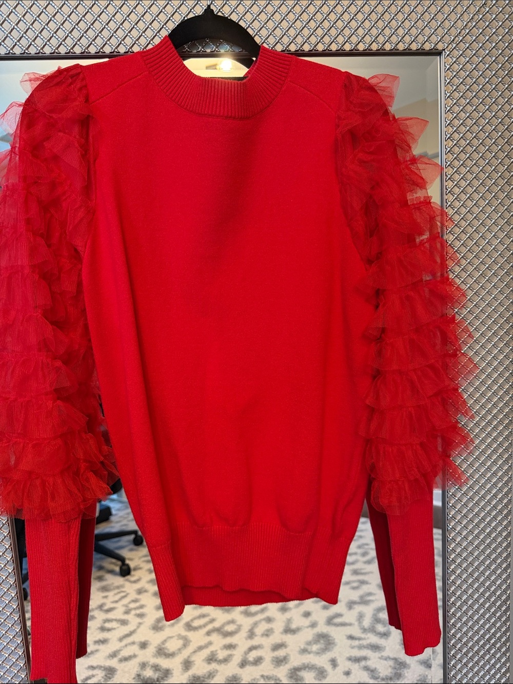 Vine & Love Red Ruffle-Sleeve Turtleneck Sweater